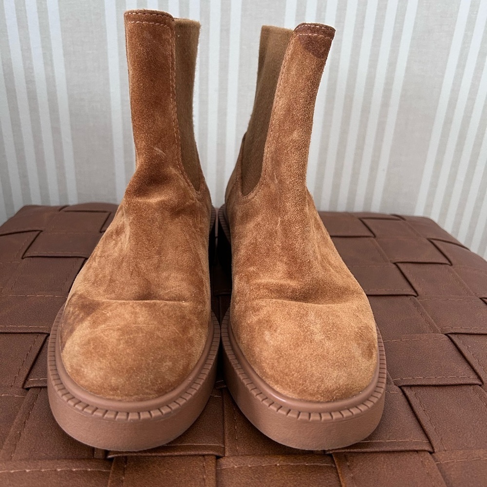Vince Kegan Chestnut Brown Suede Water Repellent Chelsea Boots Women’s Size 6 - Picture 6 of 11